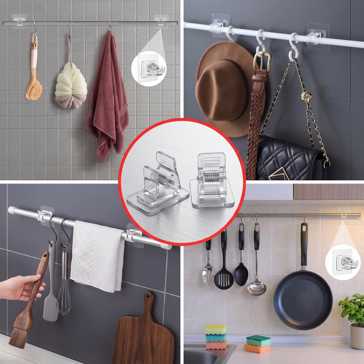 Self-Adhesive Curtain Rod Holder Clamps