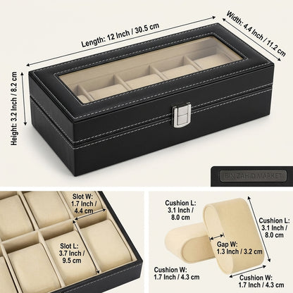 LUXURY BLACK WATCH ORGANIZER FOR MEN – 6-SLOT