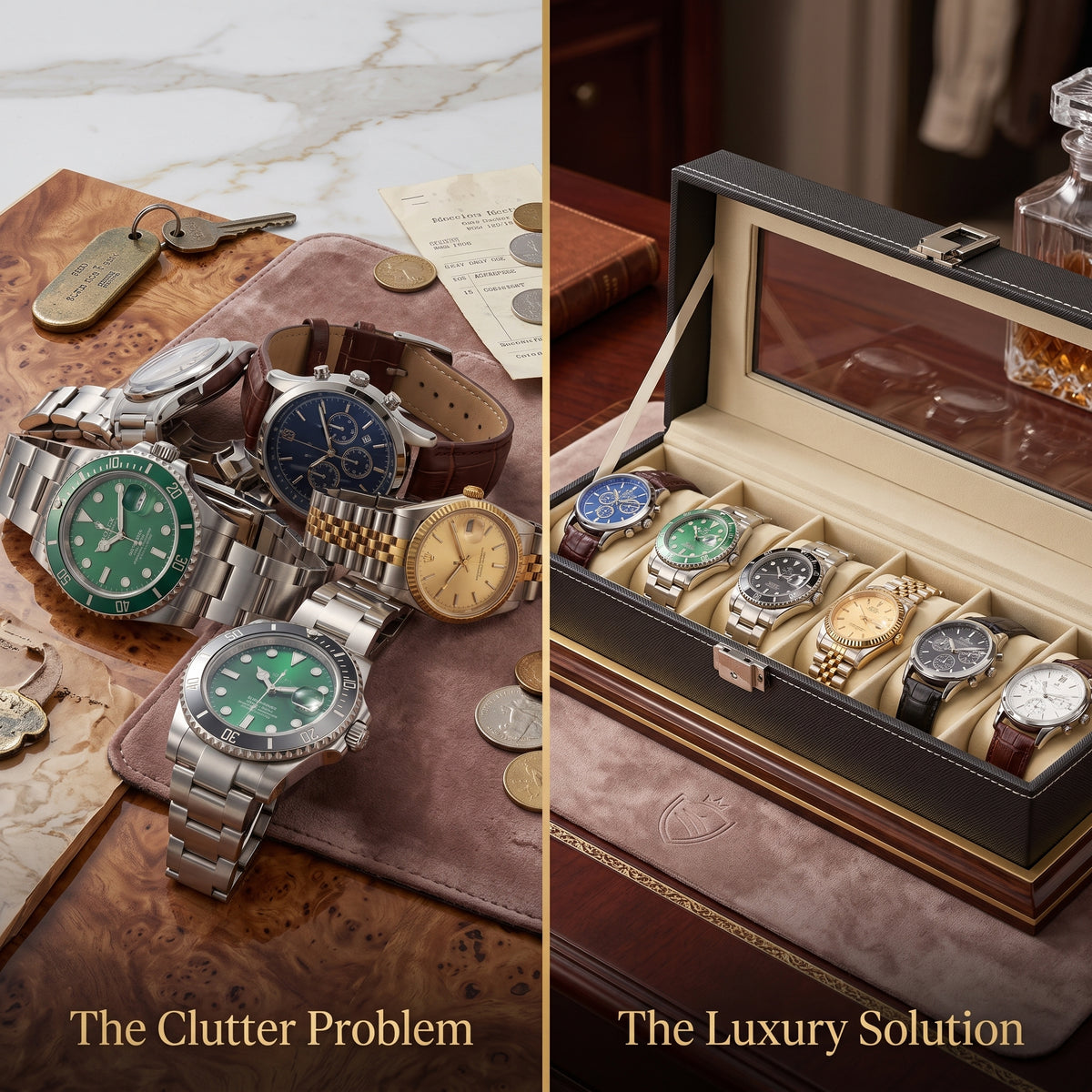 LUXURY BLACK WATCH ORGANIZER FOR MEN – 6-SLOT