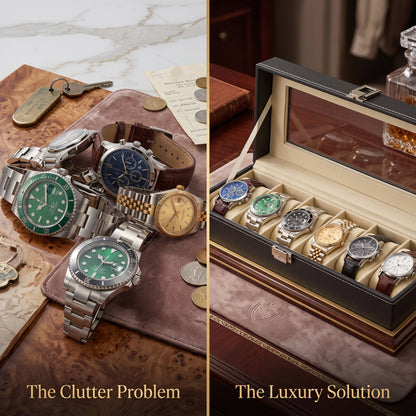 LUXURY BLACK WATCH ORGANIZER FOR MEN – 6-SLOT