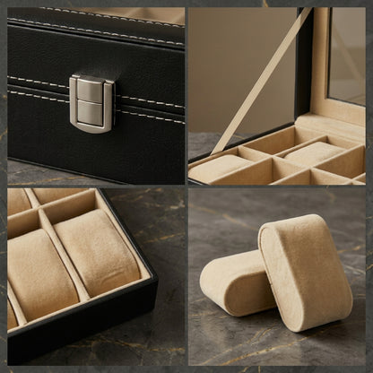 LUXURY BLACK WATCH ORGANIZER FOR MEN – 6-SLOT