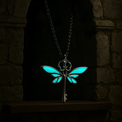 Blue Glowing Forest Butterfly Necklace