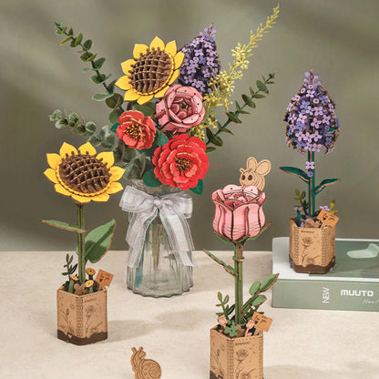 DIY 3D Wooden Flower Puzzle