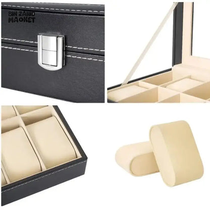 LUXURY BLACK WATCH ORGANIZER FOR MEN – 6-SLOT